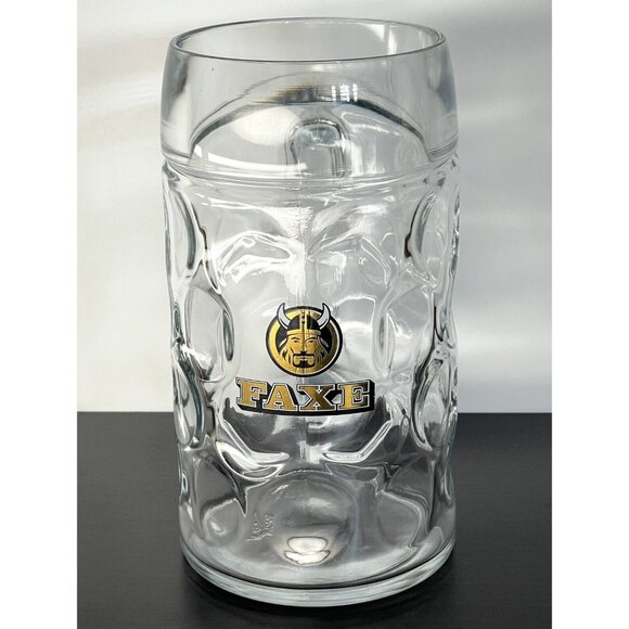 FAXE Beer Jumbo Super Mug Glass 44 oz Viking Denmark Gold Logo Helmet Lager Ale - Picture 1 of 8